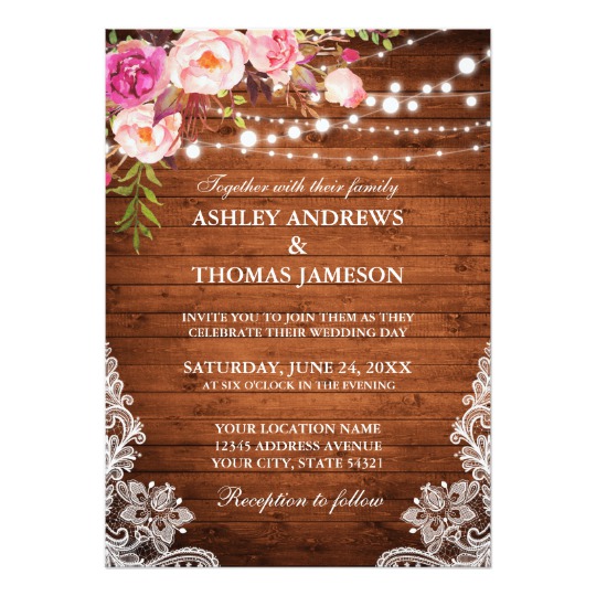 Wedding - Rustic Wood, Pink Floral, Lights & Lace