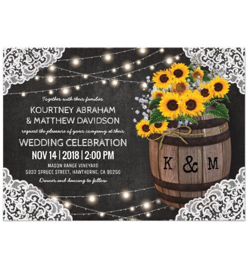 Rustic Winery Sunflowers Lights Invitation Suite