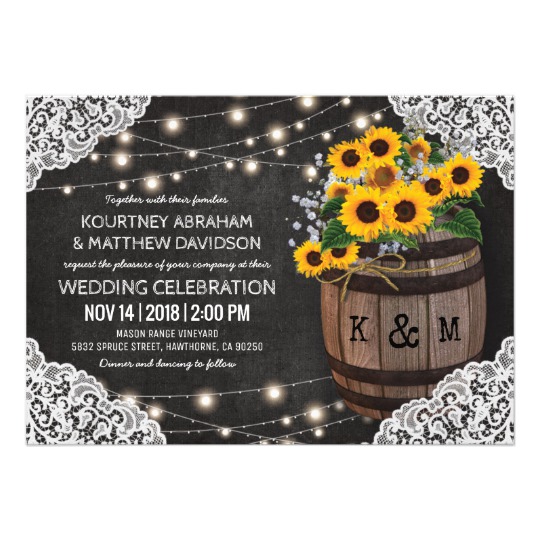 Rustic Winery Sunflowers Lights Invitation Suite