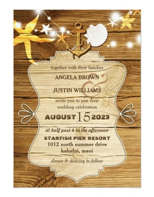 Rustic String Lights Beach Wedding