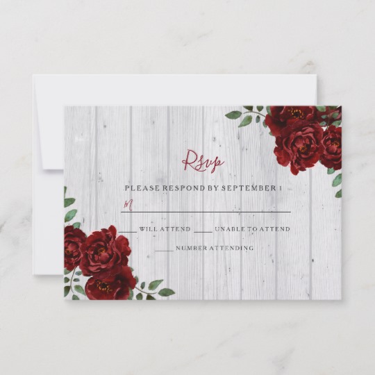 Romantic Burgundy Red Rose Rustic Invitation Suite