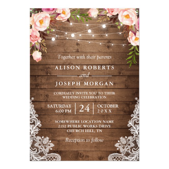 Rustic Floral String Lights Lace Invitation Suite
