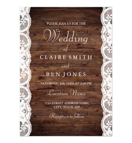 Rustic Wood & Lace Wedding Invitations