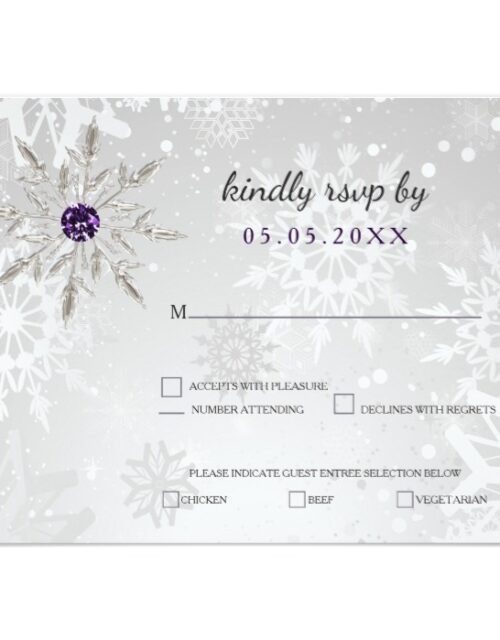 Silver Purple Snowflakes Winter Wedding Invitation