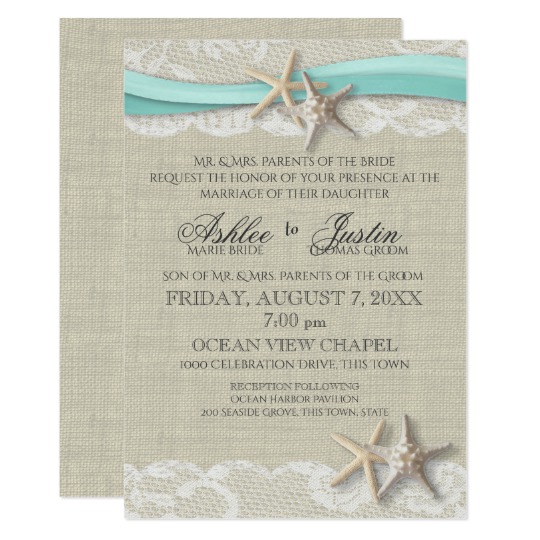 Rustic Beach Starfish and Lace with Aqua Ribbon