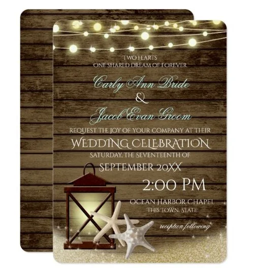 Starfish and Lantern Rustic Wood and Sparkle