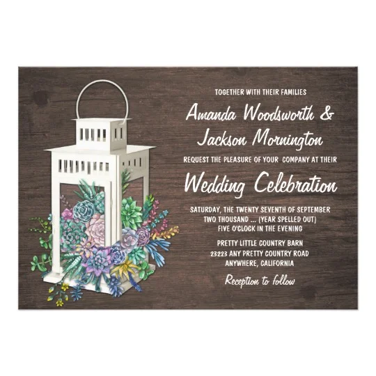 Succulents and White Lantern Rustic Wedding Set