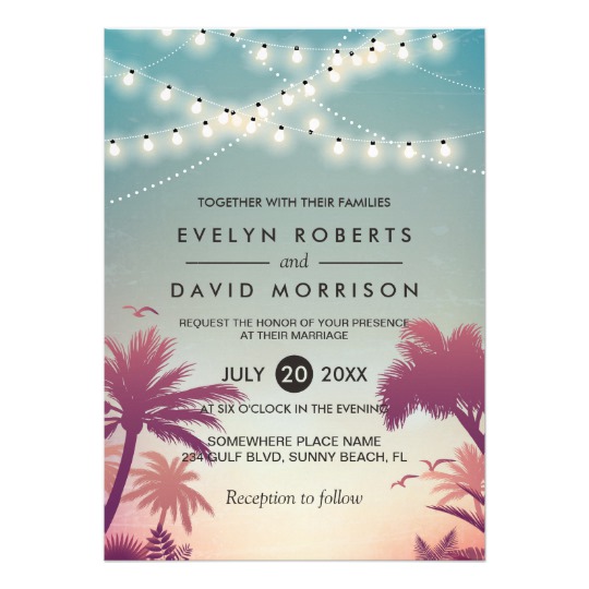 Invitation Suite: Summer Sunset String Lights Palm