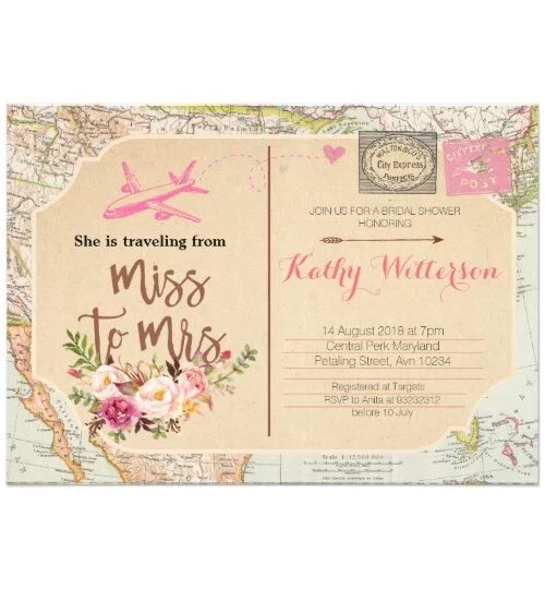 Map Travel Bridal Shower Invitation