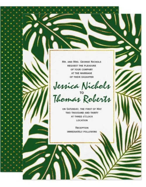 Tropical monstera and palm leaves wedding