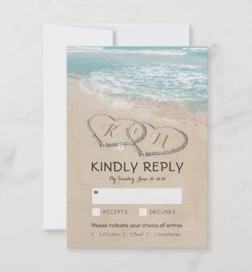 Tropical Vintage Beach Heart Invitation Suite