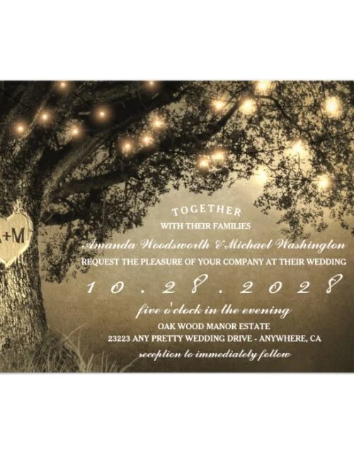 Vintage Rustic Carved Oak Tree Wedding Set