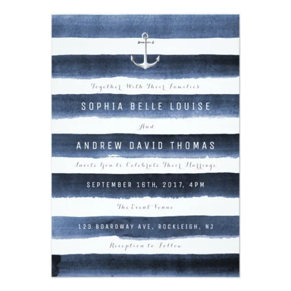 Watercolor Stripes nautical beach Wedding