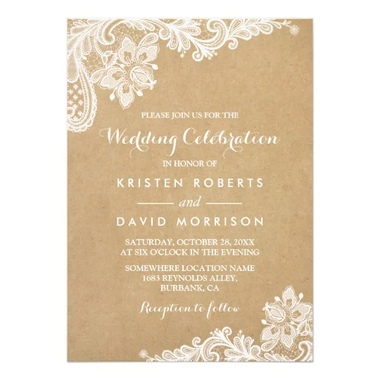 Invitation Suite: Elegant White Lace Kraft