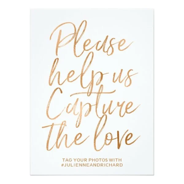 Stylish Gold Rose 5x7 Affordable Wedding Signs