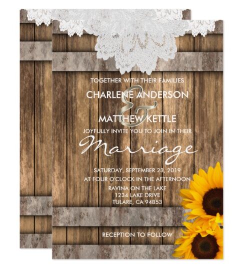Wedding in Rustic Wood and Lace Sunflower