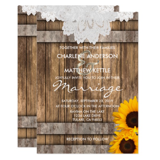 Wedding in Rustic Wood and Lace Sunflower