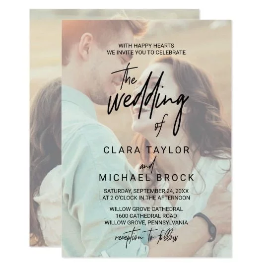 Whimsical Calligraphy Photo Wedding Invitation Set
