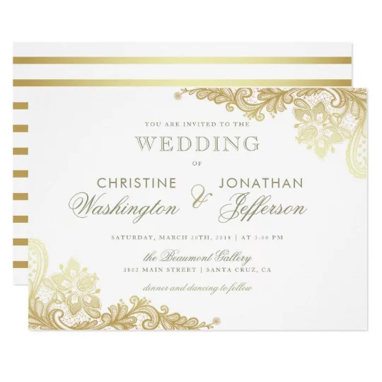 Chic White & Gold Floral Lace Wedding