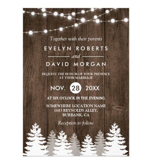 Rustic Wood String Lights Pine Tree Invitation Set
