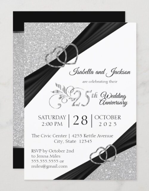 25th Silver Glitter Wedding Anniversary Invitation
