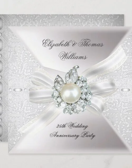 25th Wedding Anniversary Party Lace Pearl White Invitation