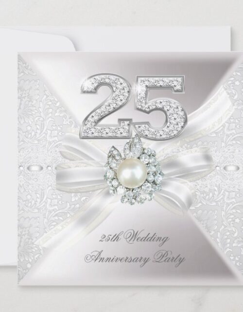 25th Wedding Anniversary Party Pearl Silver Invitation