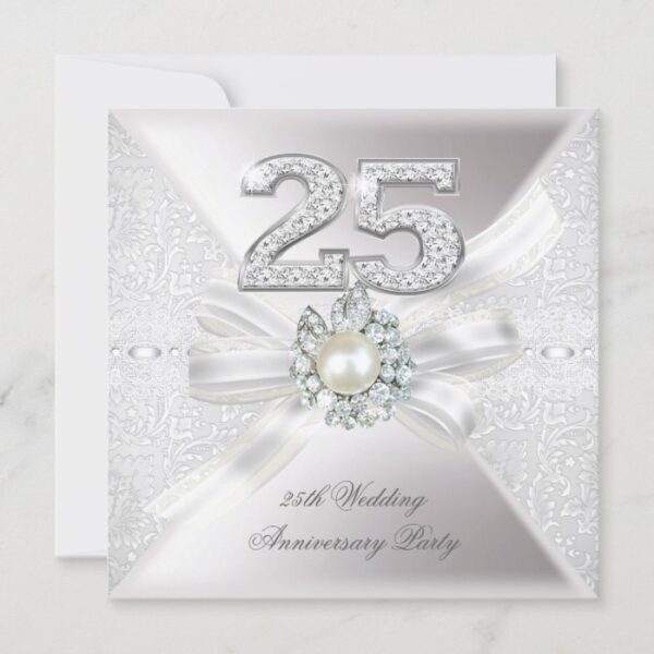 25th Wedding Anniversary Party Pearl Silver Invitation