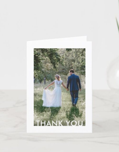 2 Photo Modern Minimalist Simple White Wedding Thank You Card