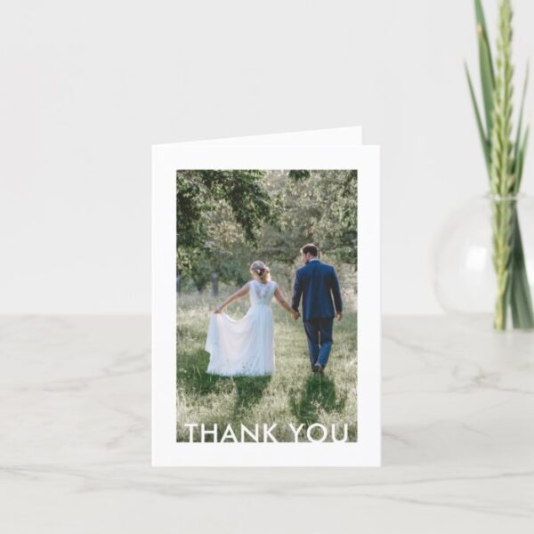 2 Photo Modern Minimalist Simple White Wedding Thank You Card