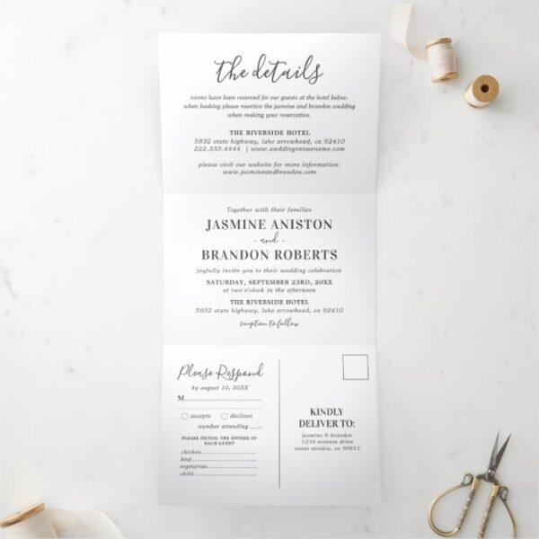 3 in 1 Elegant Photo Wedding Tri-Fold Invitation