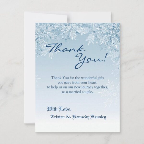 4x5 FLAT Thank You Card Crystal Snowflakes Winter