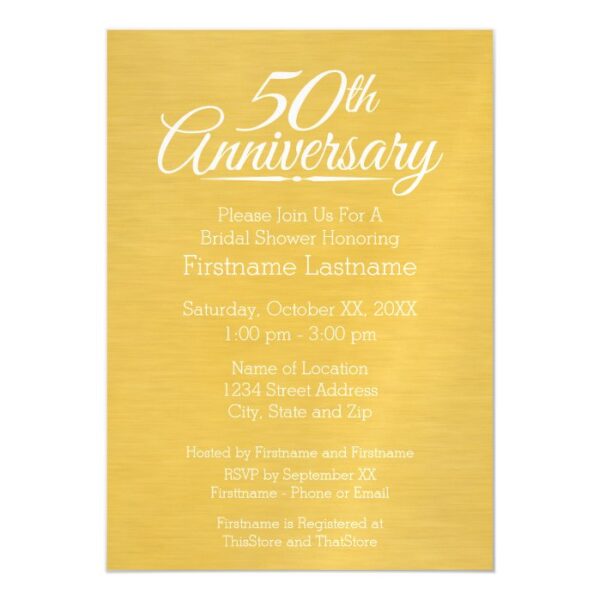 50th Wedding Anniversary Personalized Golden Magnetic Invitation