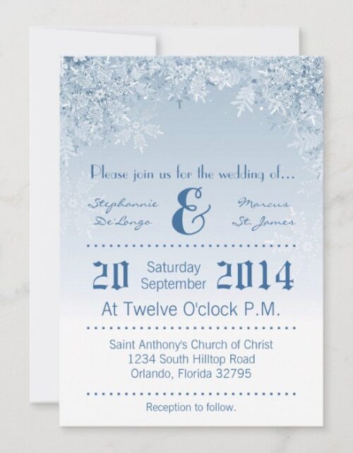 5x7 Crystal Snowflakes Winter Wedding Invitation