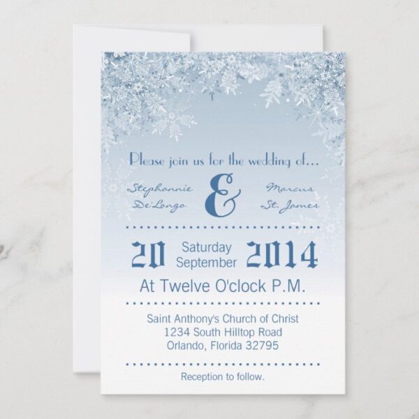 5x7 Crystal Snowflakes Winter Wedding Invitation