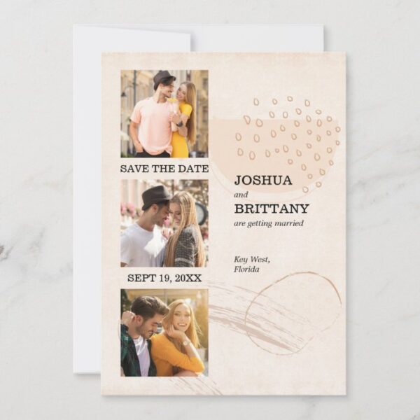 Abstract Shapes Cream 3 Square Photos Save The Date