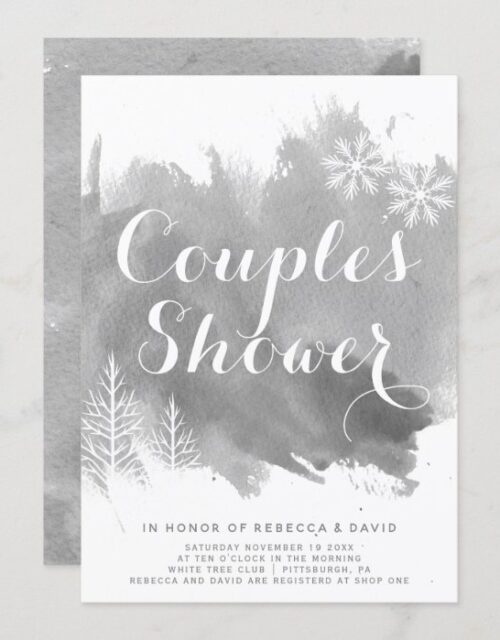 Abstract watercolor grey wedding couples shower invitation