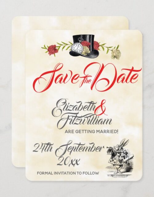 Alice in Wonderland Wedding Save The Date Invitation