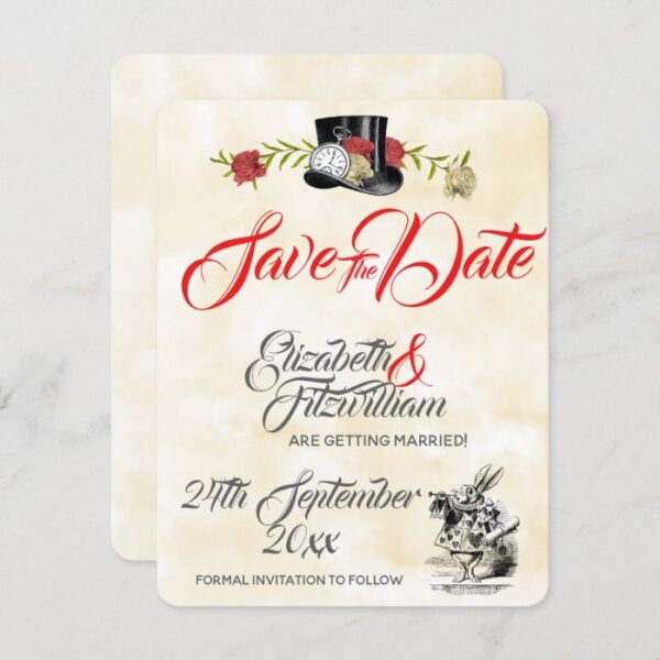 Alice in Wonderland Wedding Save The Date Invitation