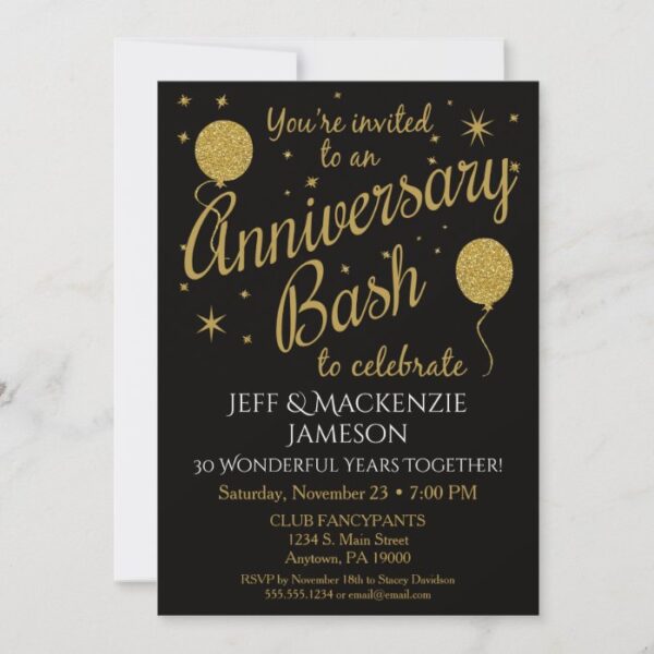Anniversary Invitation Festive Party Gold Balloons