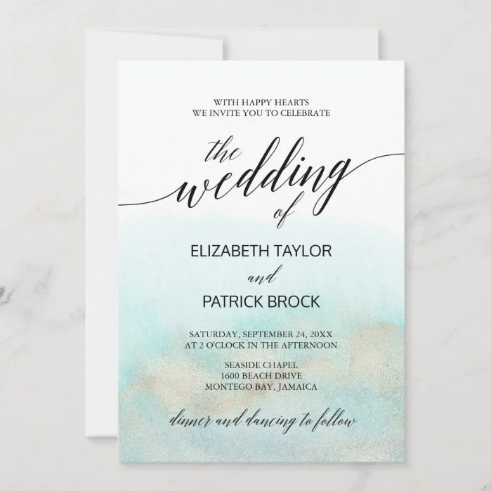 Aqua and Gold Watercolor Beach The Wedding Of Invitation