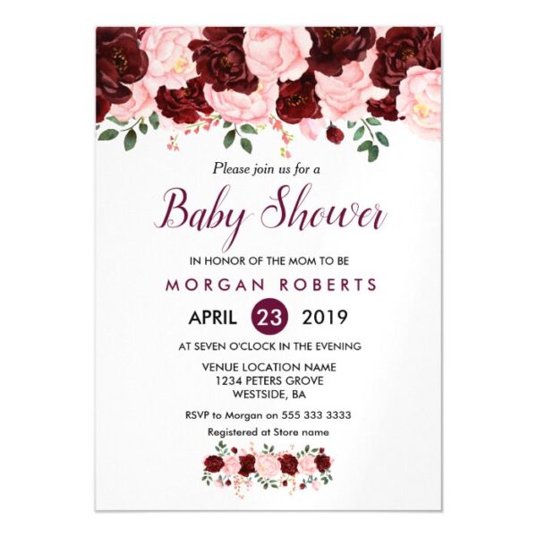 Baby Shower Invite: Blush Pink Burgundy Floral Magnetic Invitation