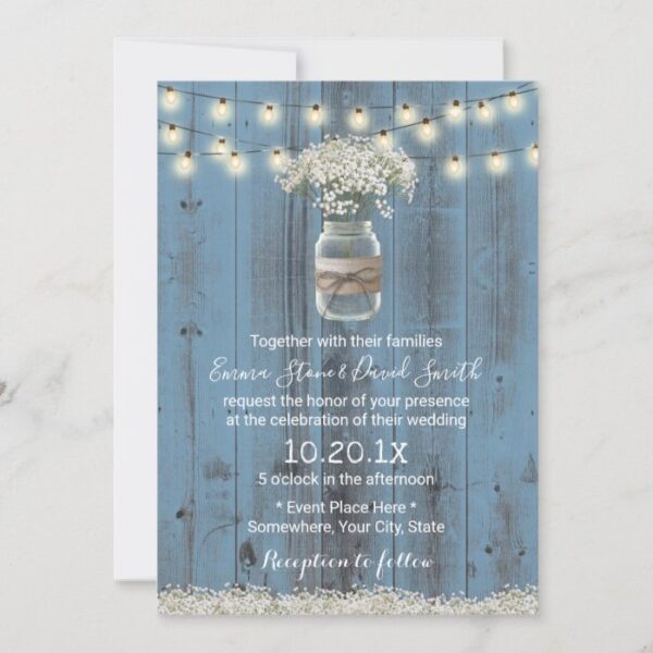 Baby's Breath Floral Dusty Blue Rustic Wedding Invitation