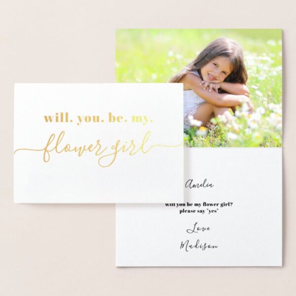 Be My Flower Girl - Photo Inside - Modern Gold Foil Card