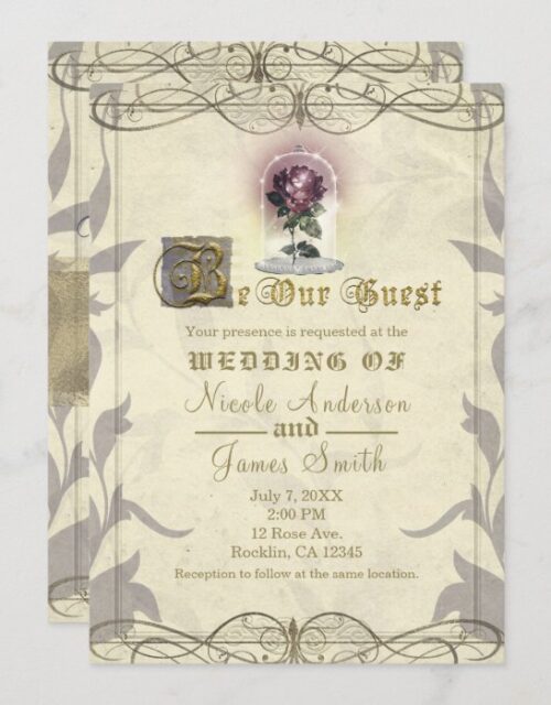 Be Our Guest Enchanted Rose Gold Vintage Wedding Invitation