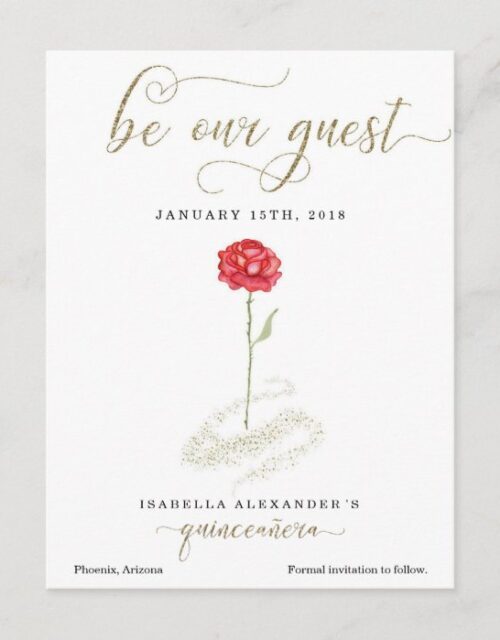 Beauty & the Beast Quinceañera Save the Date Announcement Postcard