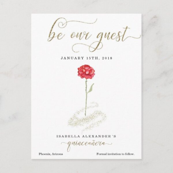 Beauty & the Beast Quinceañera Save the Date Announcement Postcard