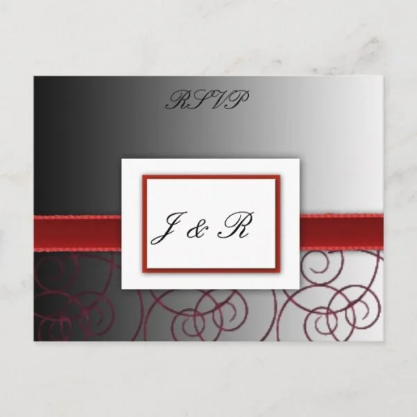 Black  and red graduated wedding set invitation postcard