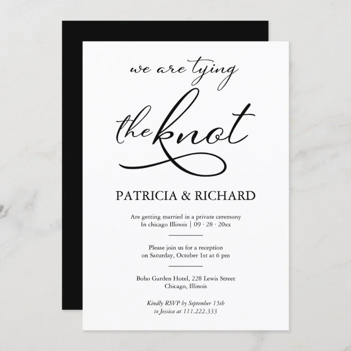 Black And White Calligraphy Elopement Wedding Invitation