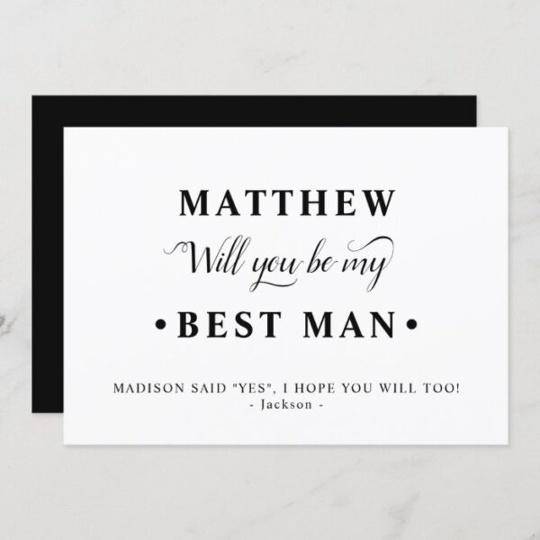 Black and White Minimalist Best Man Proposal Card